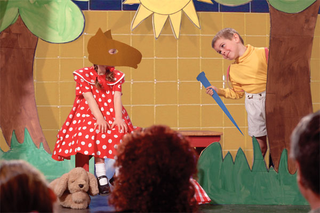 Alan Strang (Kyle Keever, 7) prepares to blind a horse (Kate Piper, 7).